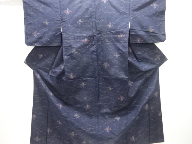 JAPANESE KIMONO / SILK / HAND WOVEN TSUMUGI / WOVEN ABSTRACT PATTERN